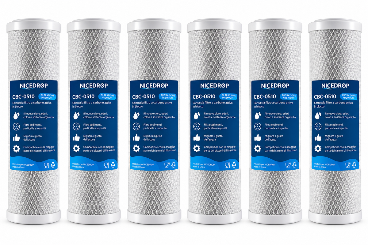 T.C.F. CommercialForge Filtro Acqua Carbon Block - Rimuove Cloro, Odori e Impurutà - Installazione Facile per Sistemi di Filtrazione Acqua Domestica