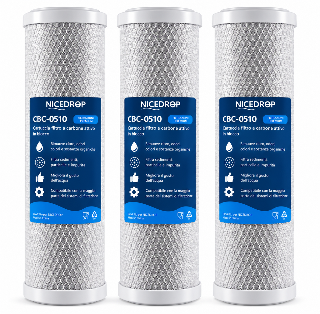 T.C.F. CommercialForge Filtro Acqua Carbon Block - Rimuove Cloro, Odori e Impurutà - Installazione Facile per Sistemi di Filtrazione Acqua Domestica