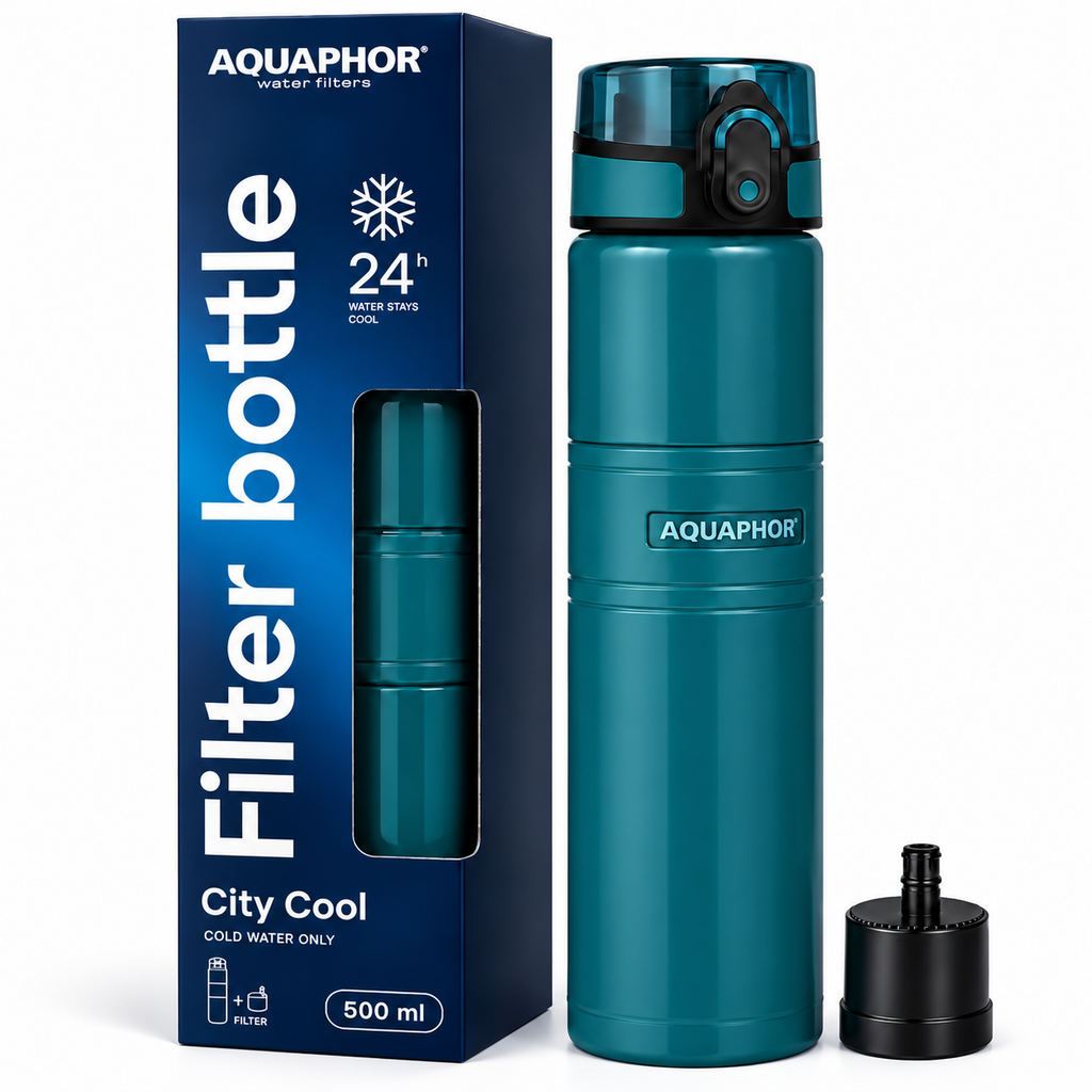 T.C.F. CommercialForge Borraccia Termica Filtrante 500ml con Filtro da 150L, Acciaio Inox a Doppia Parete, Mantiene l' Acqua Fredda fino a 24 Ore