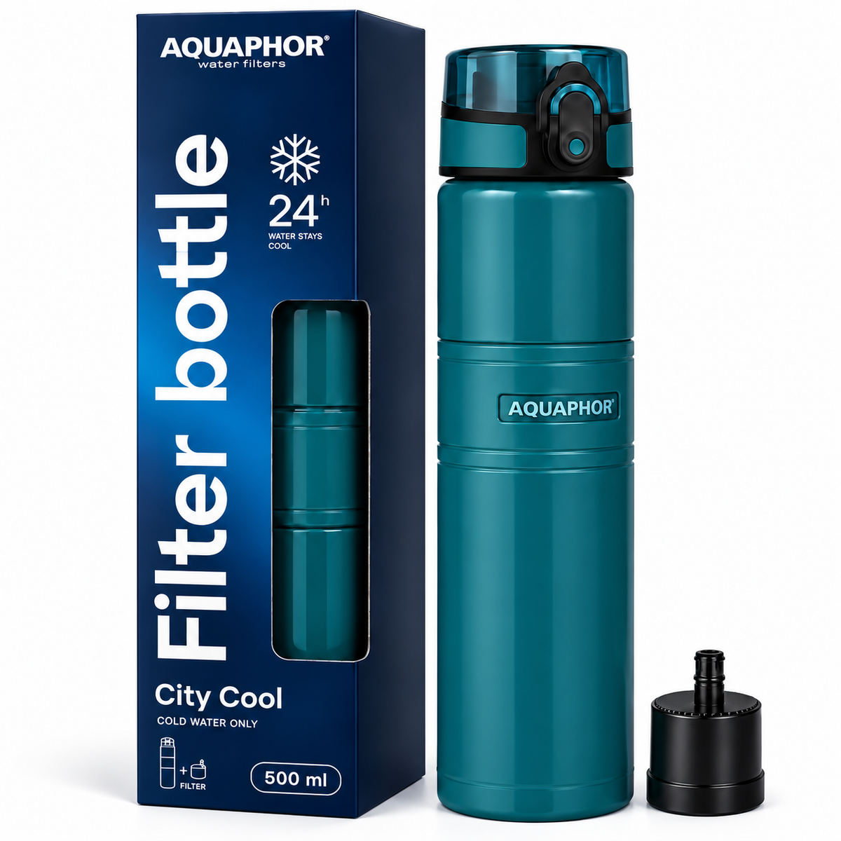 T.C.F. CommercialForge Borraccia Termica Filtrante 500ml con Filtro da 150L, Acciaio Inox a Doppia Parete, Mantiene l' Acqua Fredda fino a 24 Ore