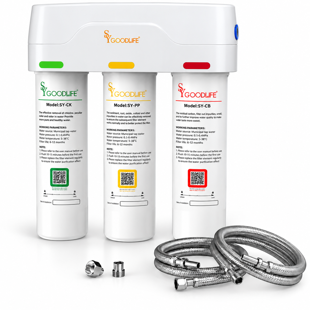 T.C.F. CommercialForge Sistema Filtro Acqua a 3 Stadi per Sotto Lavello, Riduce Fluoro, Cloro, Cattivo Sapore e Odore, e Alcuni Metalli Pesanti, Certificato NSF42