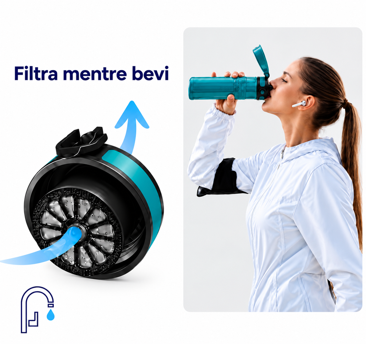 T.C.F. CommercialForge Borraccia Termica Filtrante 500ml con Filtro da 150L, Acciaio Inox a Doppia Parete, Mantiene l' Acqua Fredda fino a 24 Ore