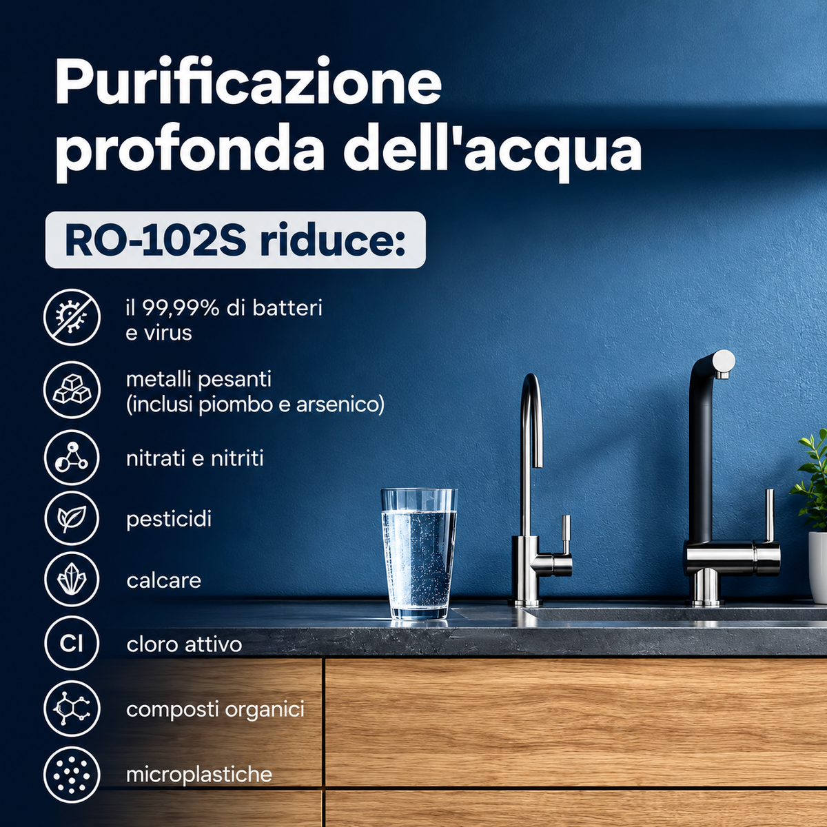 T.C.F. CommercialForge Depuratore a Osmosi Inversa Sottolavello, 380L/Giorno, serbatoio Integrato 5L, Mineralizzazione Mg/Ca, Rubinetto incluso