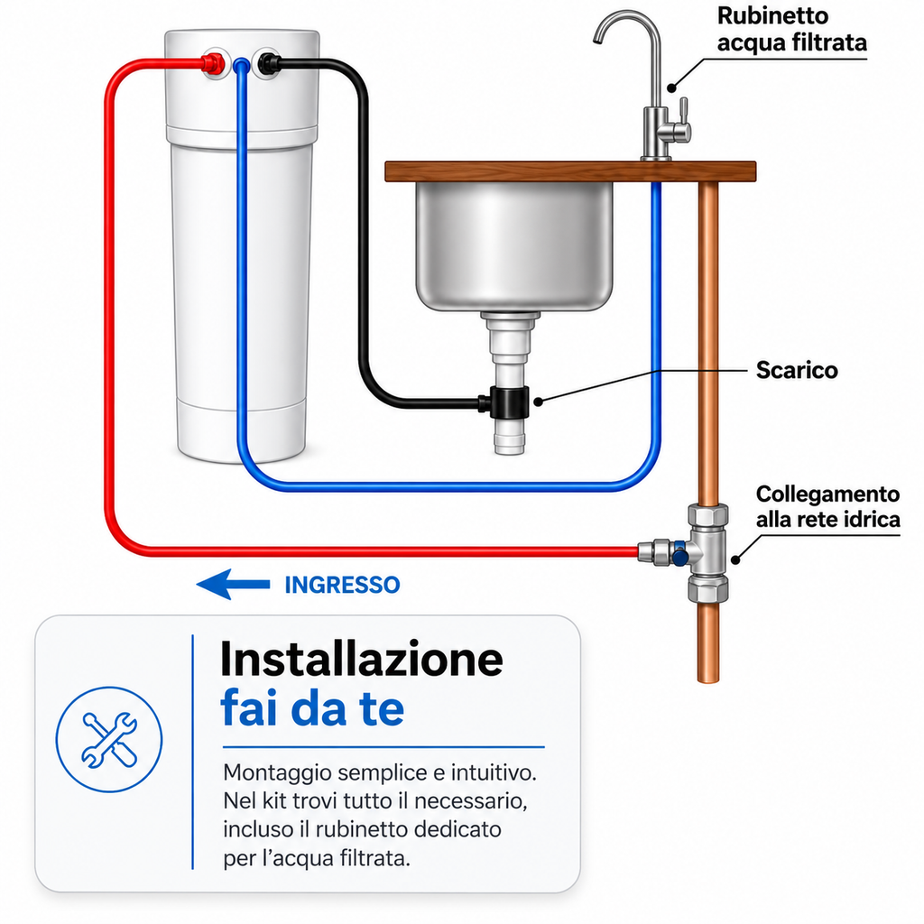 T.C.F. CommercialForge Depuratore a Osmosi Inversa Sottolavello, 380L/Giorno, serbatoio Integrato 5L, Mineralizzazione Mg/Ca, Rubinetto incluso
