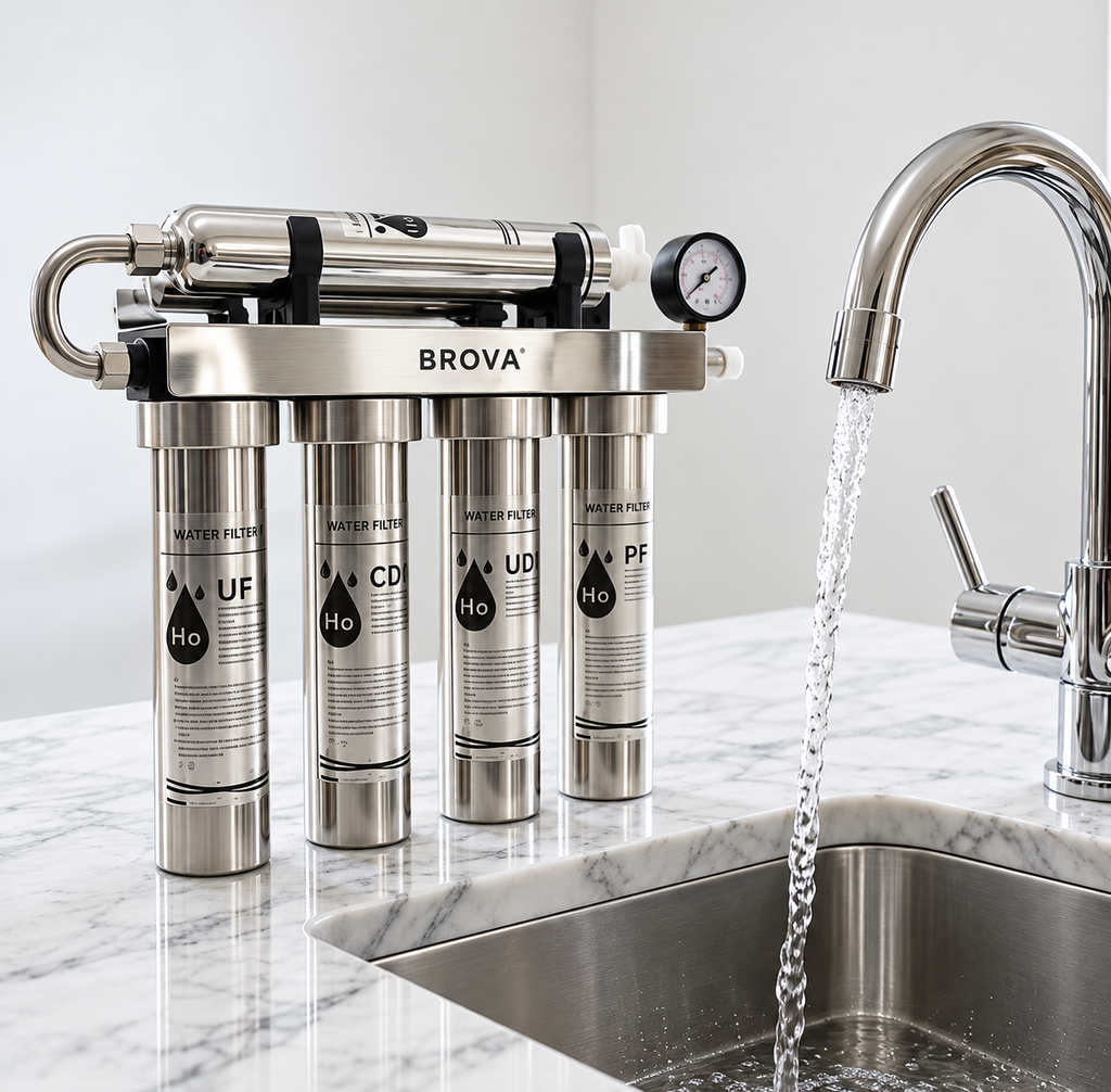 T.C.F. CommercialForge Purificatore d' acqua 5 stadi montato frontalmente, un filtro per acqua robusto e affidabile, filtrazione a 5 stadi che filtra efficacemente l' acqua del rubinetto