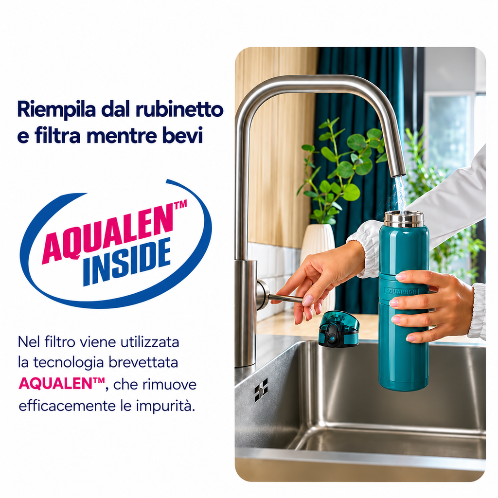 T.C.F. CommercialForge Borraccia Termica Filtrante 500ml con Filtro da 150L, Acciaio Inox a Doppia Parete, Mantiene l' Acqua Fredda fino a 24 Ore