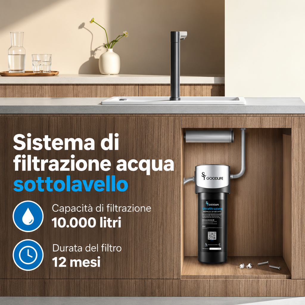 T.C.F. CommercialForge Filtro a connessione diretta sotto lavello, dimensione dei pori 0,01, rimuove cloro residuo e sapori sgradevoli, conserva i minerali