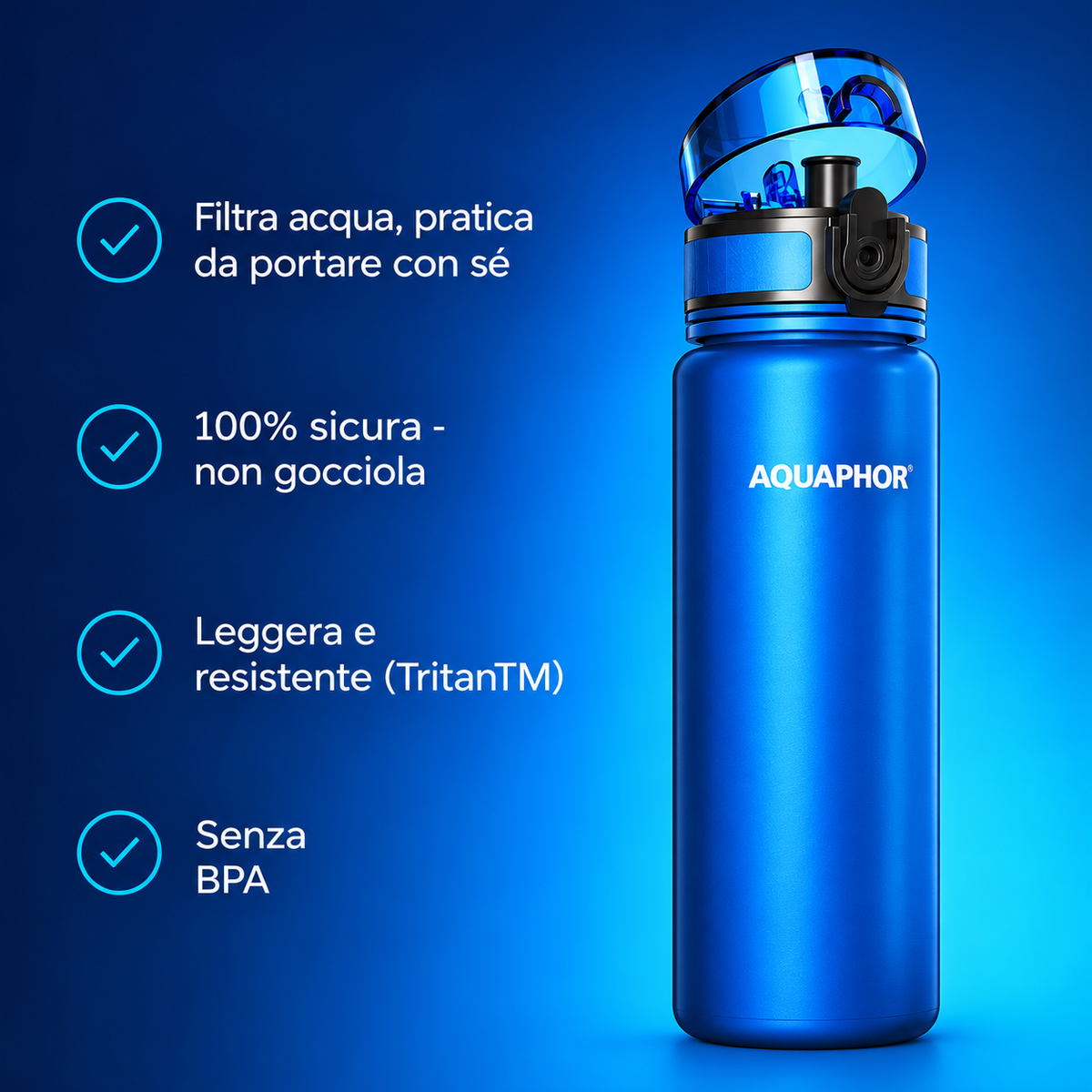T.C.F. CommercialForge Borraccia Filtrante 500ml con 3 Cartucce (1 inclusa + 2 di Ricambio), Capacità Totale fino a 450L