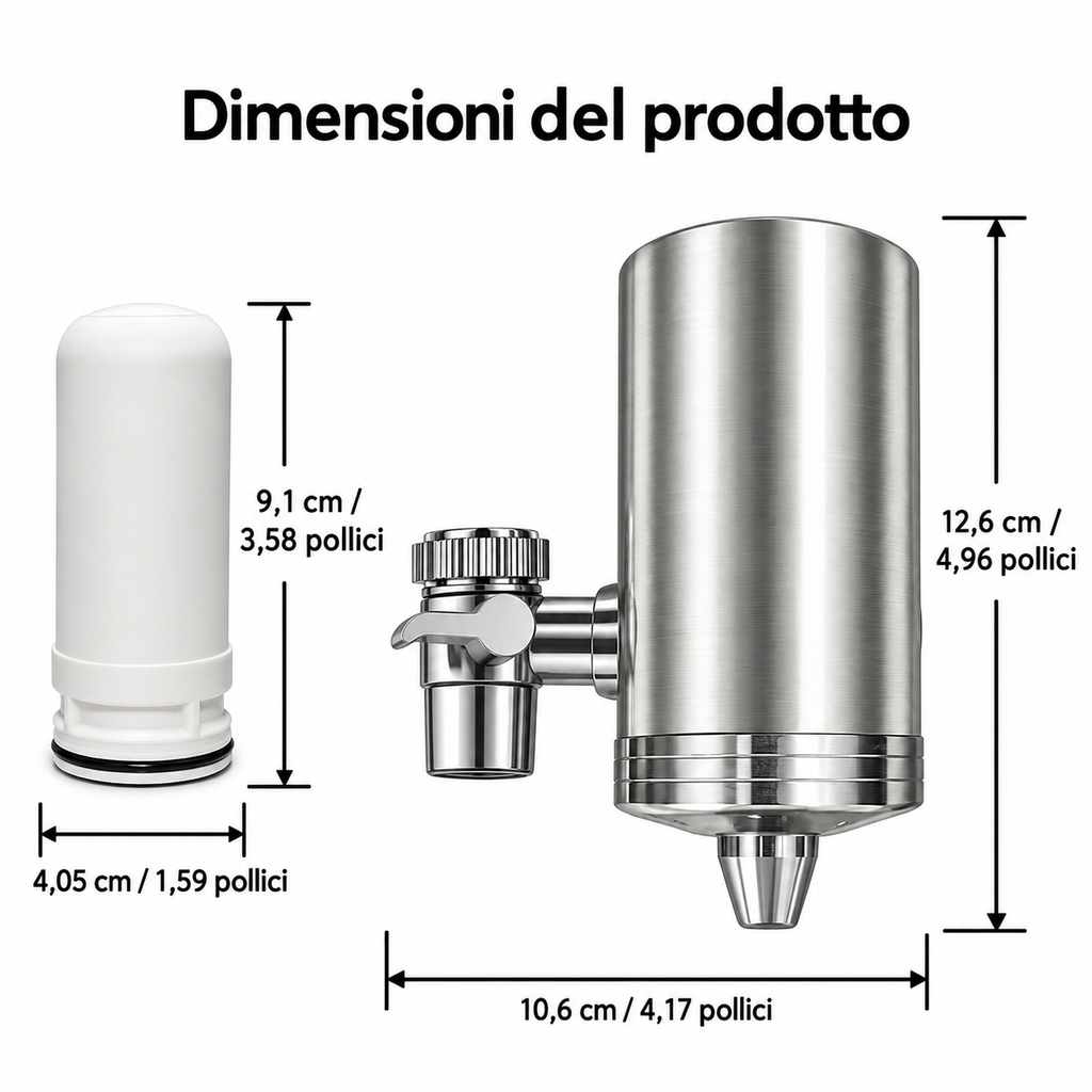 T.C.F. CommercialForge Filtro Acqua per Rubinetto Domestico con Cartuccia Filtro in Ceramica, Sistema di Filtrazione Multistrato, Include 9 Filtri Sostituibili per una Pulizia Durevole dell' Acqua del rubinetto