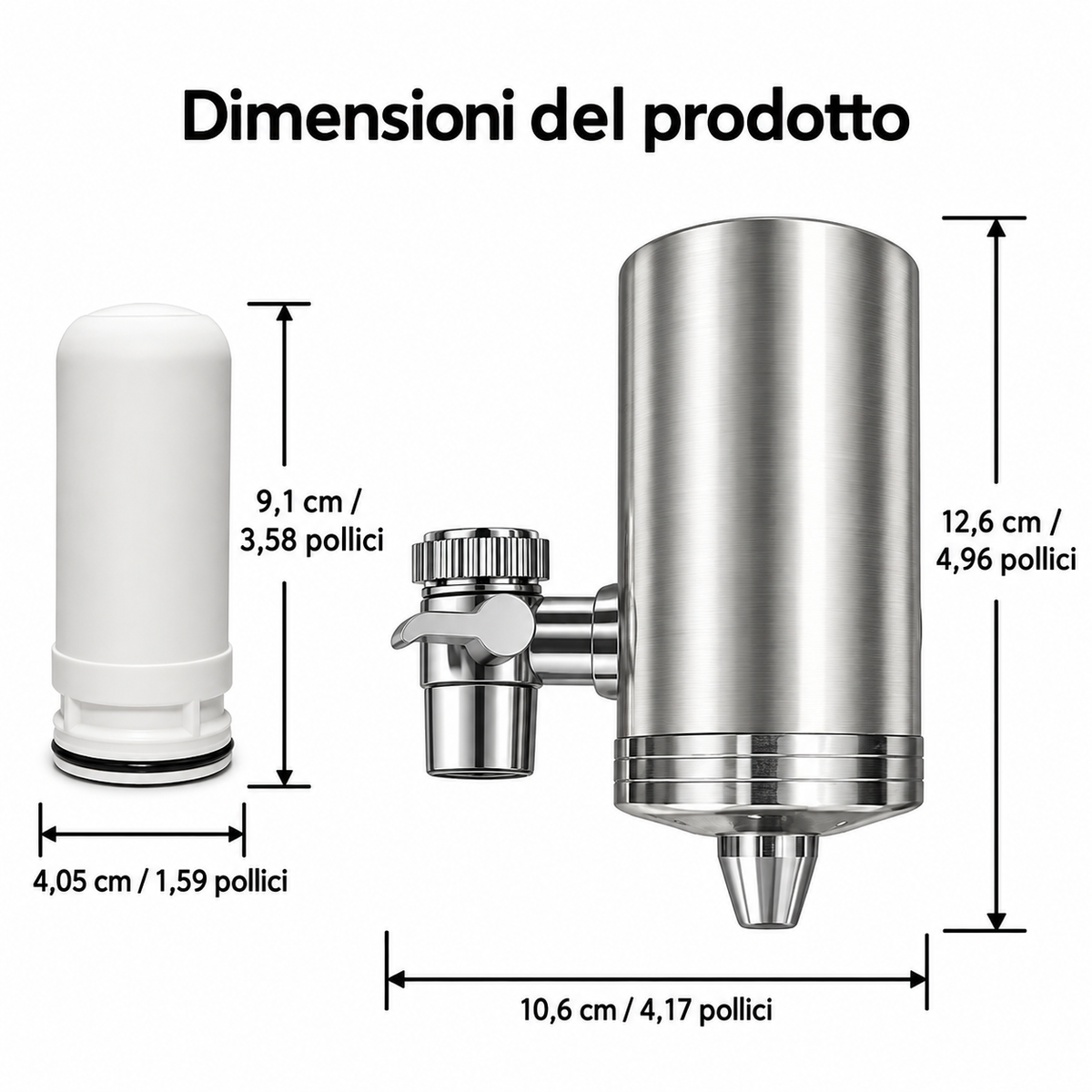 T.C.F. CommercialForge Filtro Acqua per Rubinetto Domestico con Cartuccia Filtro in Ceramica, Sistema di Filtrazione Multistrato, Include 9 Filtri Sostituibili per una Pulizia Durevole dell' Acqua del rubinetto