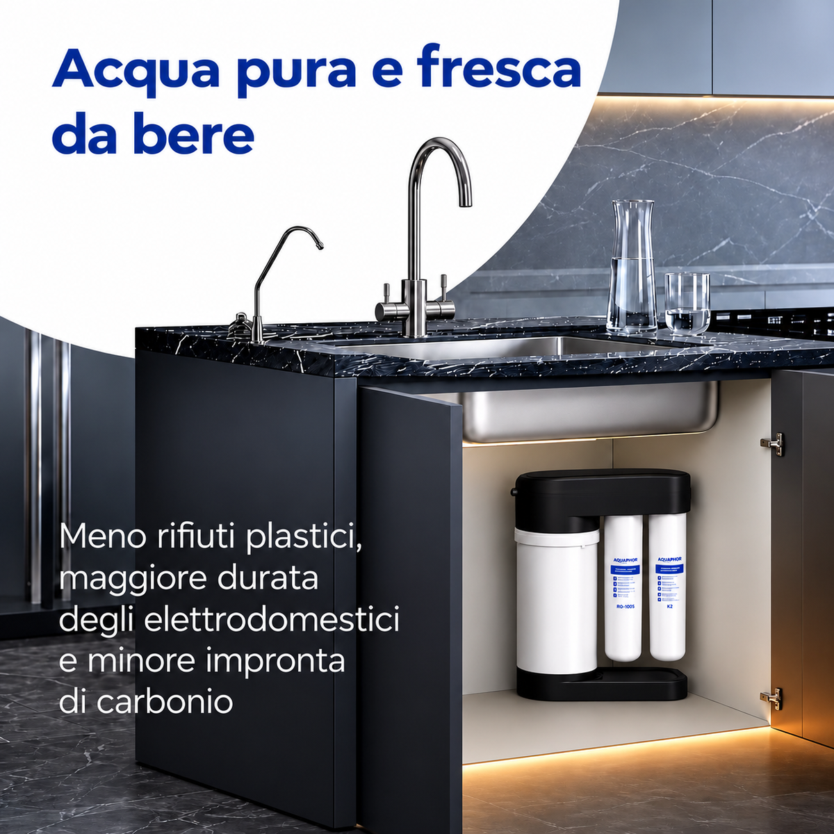 T.C.F. CommercialForge Depuratore a Osmosi Inversa Sottolavello, 380L/Giorno, serbatoio Integrato 5L, Mineralizzazione Mg/Ca, Rubinetto incluso