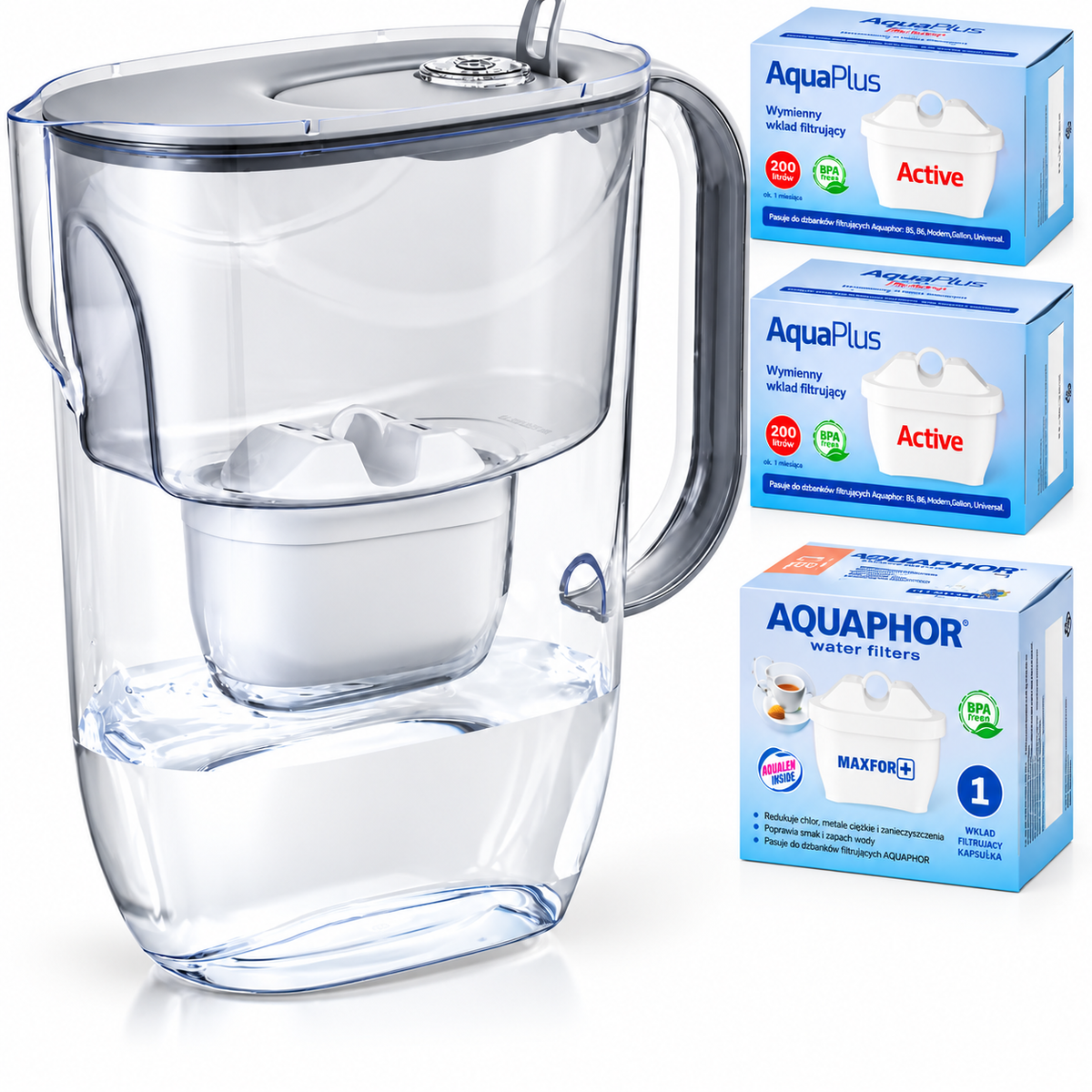 Caraffa filtrante T.C.F. CommercialForge da 3,2L grigia con 6 cartucce filtranti