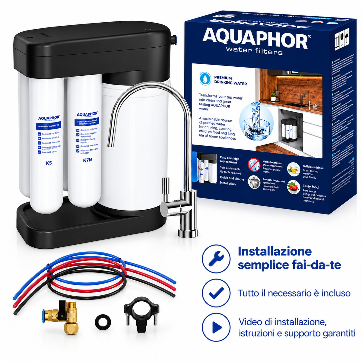 T.C.F. CommercialForge Depuratore a Osmosi Inversa Sottolavello, 380L/Giorno, serbatoio Integrato 5L, Mineralizzazione Mg/Ca, Rubinetto incluso