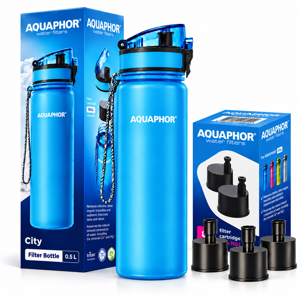 T.C.F. CommercialForge Borraccia Filtrante 500ml con 3 Cartucce (1 inclusa + 2 di Ricambio), Capacità Totale fino a 450L